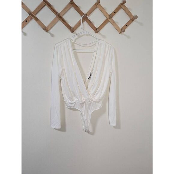 Lulus Total Favorite White Surplice Long Sleeve Bodysuit - Size M - Picture 1 of 8